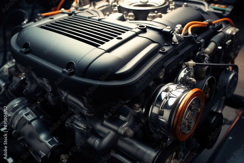 Poster top view of engine in car. generative ai.