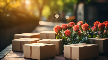 delivery of boxes and flowers