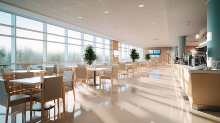 A restaurant inside a modern hospital. Generative AI.