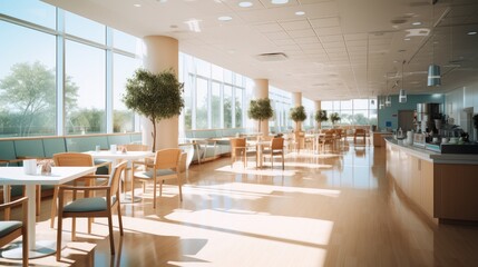 A restaurant inside a modern hospital. Generative AI. - Powered by Adobe