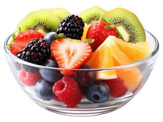 fruit salad in a bowl on transparent background