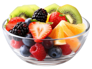 fruit salad in a bowl on transparent background