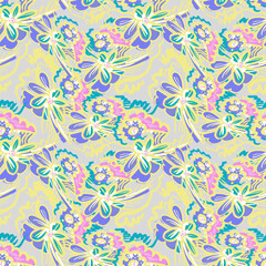 Fototapeta na wymiar Decorative seamless vector colorful urban pattern with flowers and leaves