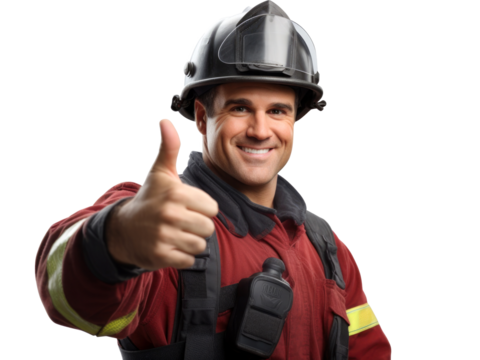 portrait of a firefighter in uniform isolated on transparent background