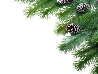 christmas tree branch with cones on transparent background