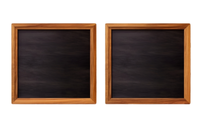 Blank blackboard in wooden frame isolated on transparent background