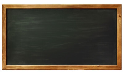 Blank blackboard in wooden frame isolated on transparent background