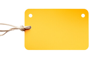 Blank yellow paper price tag with string isolated on a transparent background - Powered by Adobe
