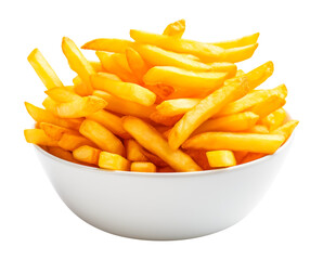french fries in a white bowl isolated on a transparent background