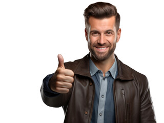 businessman showing thumbs up on transparent background