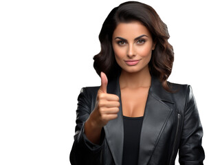 Obraz premium business woman showing thumbs up on transparent background
