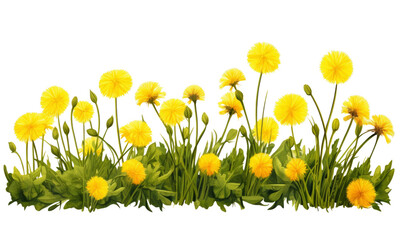 Green grass and yellow flowers of dandelion isolated on transparent background - Powered by Adobe