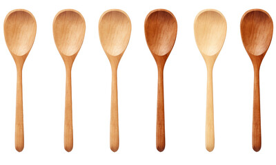 wooden kitchen utensils, spoon  isolated on transparent background
