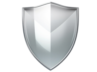 Shield shape transparent glass texture white background 