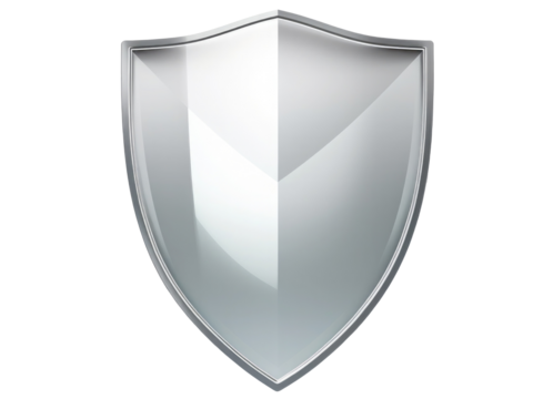 Shield shape transparent glass texture white background 