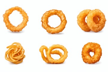 Collection set of fried onion rings isolated