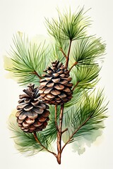 Two Pine Cones on a Pine Tree Branch