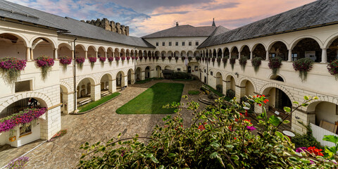 courtyard of a renaissance castle - obrazy, fototapety, plakaty