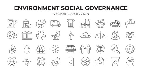 ESG Icon editable stroke outline icons set. Environment, social, governance, sustain, development, achievement, earth and ecological. Vector
 - obrazy, fototapety, plakaty