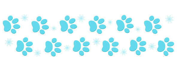 Winter snowy paw prints dog footpath banner divider border