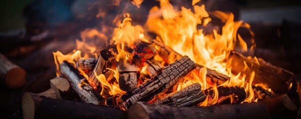 Close up photo of fire pit with blurred background. Fire pit theme