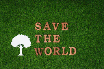 Eco awareness campaign for Earth day concept showcase message arranged in Save Earth on biophilic...