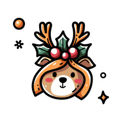 Christmas Reindeer Ornament isolated on a white background. Design for stickers, icons, cards, etc. Vector - Illustration. 