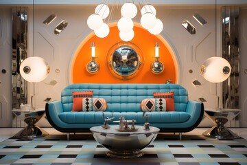 Dive into retro-futurism with a modular sofa in bold, geometric patterns
