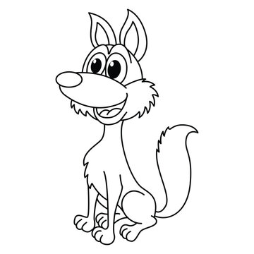 Funny wolf cartoon for coloring book.