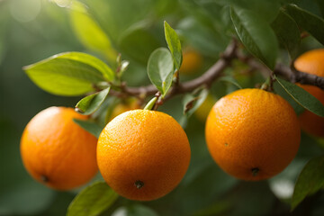 Orange fruit with green leaves on the wood. Home gardening. Mandarine oranges. Tangerine oranges. Orange color. Fresh orange juice.
