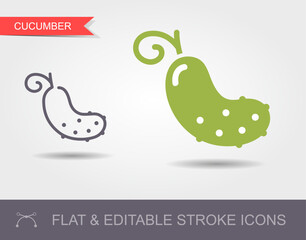 Cucumber. Line icon with editable stroke and flat icon