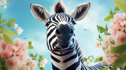 Portrait of happy zebra rejoice with spring.