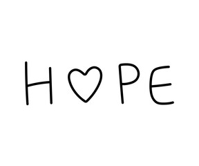 Vector isolated word HOPE tattoo lettering doodle hand drawn style colorless black and white contour line easy drawing