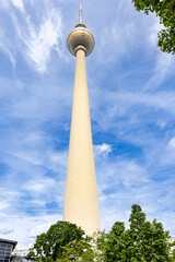 Obraz premium Famous Television tower or Berliner Fernsehturm at Alexanderplatz in Berlin in Germany Europe