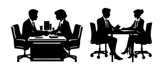 Business meeting silhouette black filled vector Illustration icon	