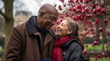 An elderly couple celebrating Valentine's Day with an enduring love story - obrazy, fototapety, plakaty