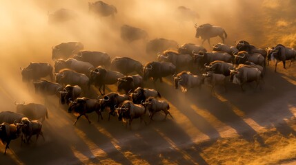 Herd of wildebeest on annual migration