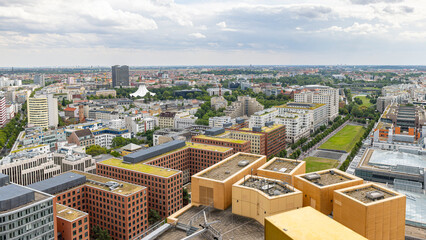 Aerial view of Berlin with green rooftops in Germany Europe