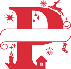 Letter P, Christmas Split Alphabet, Christmas Monogram, Christmas Letters