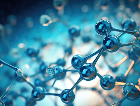  3D illustration of a molecular structure with blue atoms connected by bonds.