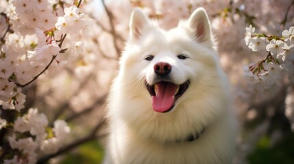 Portrait of happy dog rejoice with spring.