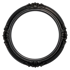 Antique black circle frame photo with empty blank canvas. PNG cut out Isolated on transparent background