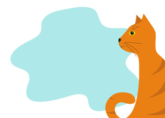 Banner frame with funny cartoon cat.    Postcard design, flyer design. Space for text. Vector illustration, isolated background.