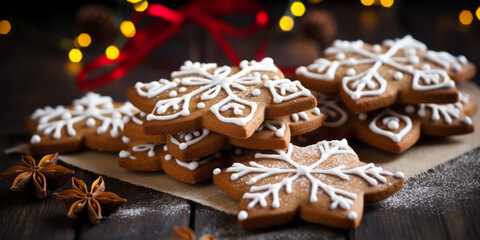 Obraz na płótnie Canvas Christmas gingerbread cookies decorated. Merry christmas and happy new year concept