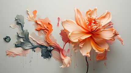 Flowers Art illustration. Flower with a leaf in the middle dripping paint. Floral beauty. Bright colors