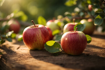 fresh apples. harvest of fresh organic apples. apple orchard with beautiful sunlight.