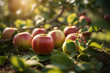 fresh apples. harvest of fresh organic apples. apple orchard with beautiful sunlight.