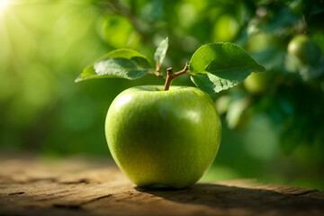  fresh apples. harvest of fresh green apples. apple orchard with beautiful sunlight.
