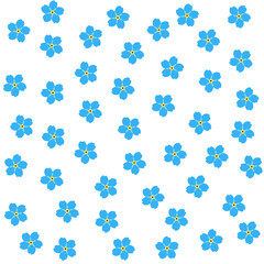 Forget-me-not isolated on a white background. Small blue flowers. Flat style, editable stroke. Seamless pattern. Background for paper, cover, fabric, textile, dishes, interior decor.