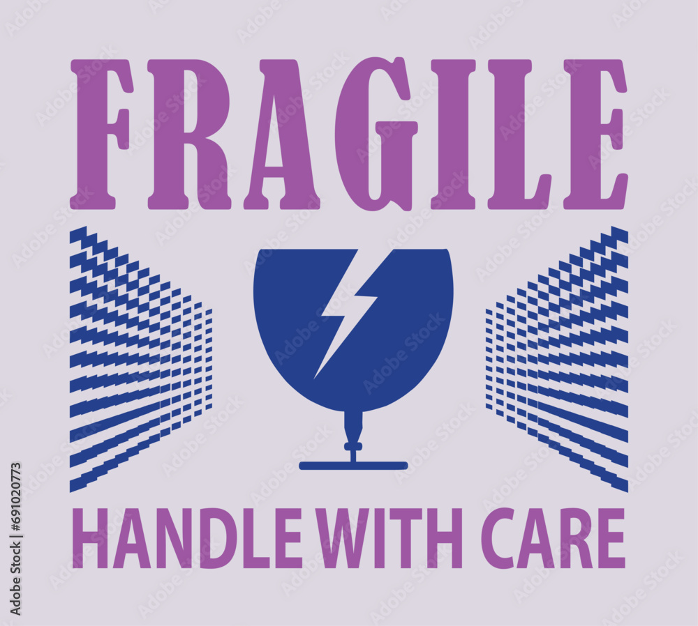 Wall mural Fragile handle with care sticker, fragile label with broken glass symbol vector.